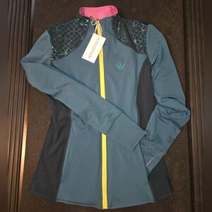 Crown Women's Teal and Black Ski Jacket with Pink Accents